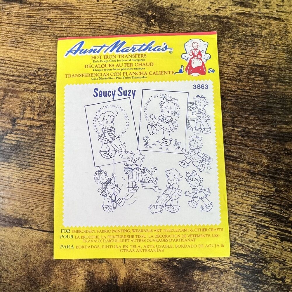 Aunt Martha's Colonial Patterns Hot Iron Transfers Vintage Uncut Pattern 3863